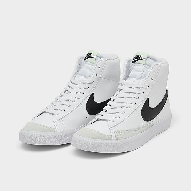 Three Quarter view of Big Kids' Nike Blazer Mid '77 Casual Shoes in White/Black/Barely Volt Click to zoom