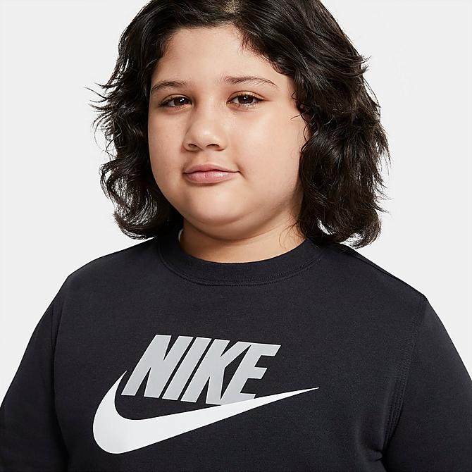 Back Right view of Kids' Nike Sportswear Club Fleece Crewneck Sweatshirt (Plus Size) in Black/White Click to zoom
