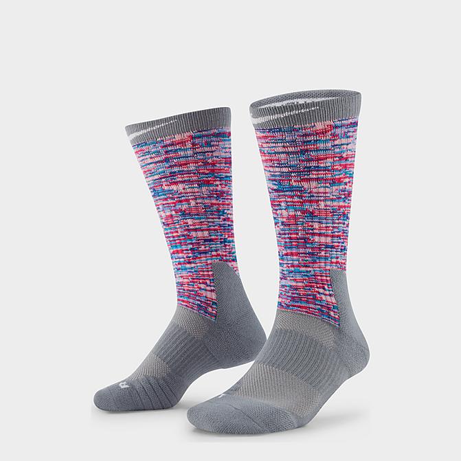 Front view of Women's Nike Elite Kay Yow Basketball Crew Socks in Pinksicle/Rapid Teal/White Click to zoom