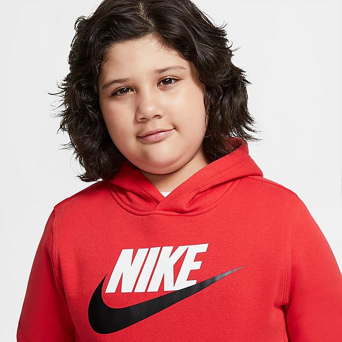 On Model 5 view of Kids' Nike Sportswear HBR Club Fleece Hoodie (Plus Size) in University Red Click to zoom