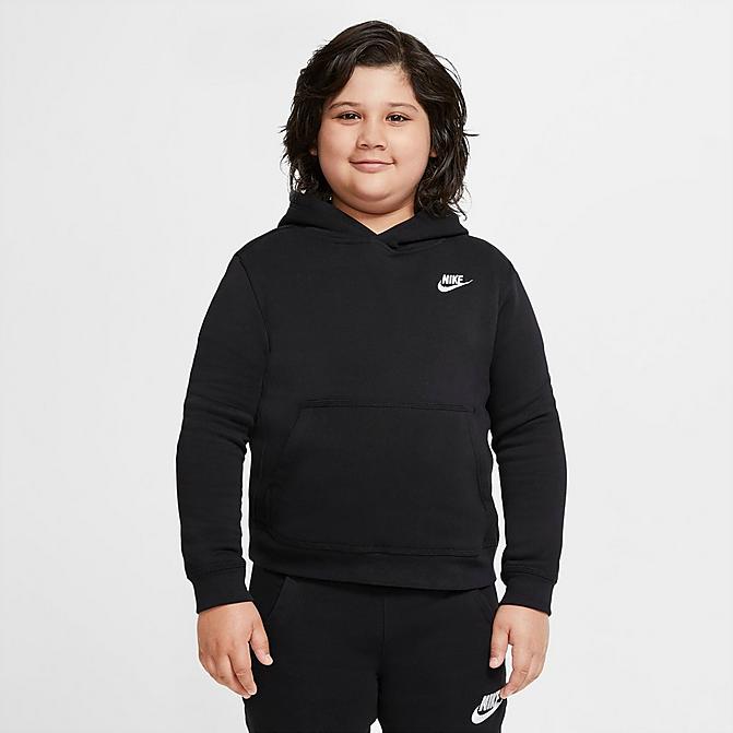 Front view of Boys' Nike Sportswear Club Fleece Pullover Hoodie (Plus Size) in Black Click to zoom