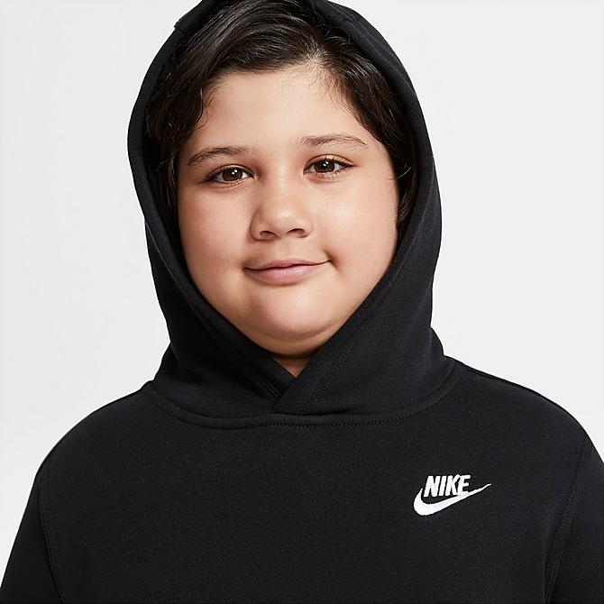 Back Right view of Boys' Nike Sportswear Club Fleece Pullover Hoodie (Plus Size) in Black Click to zoom