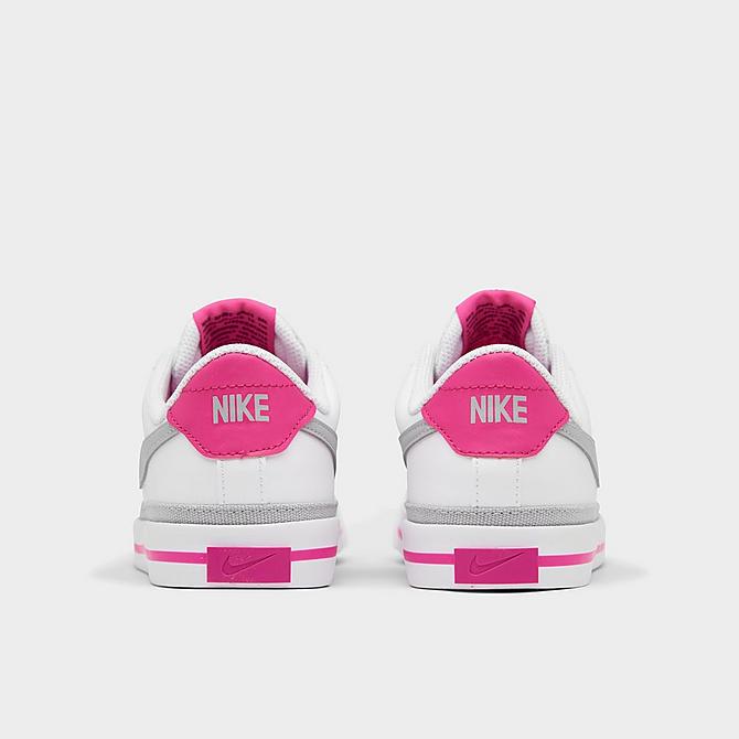 Left view of Girls' Big Kids' Nike Court Legacy Casual Shoes in White/Light Smoke Grey/Pink Prime/Kumquat Click to zoom