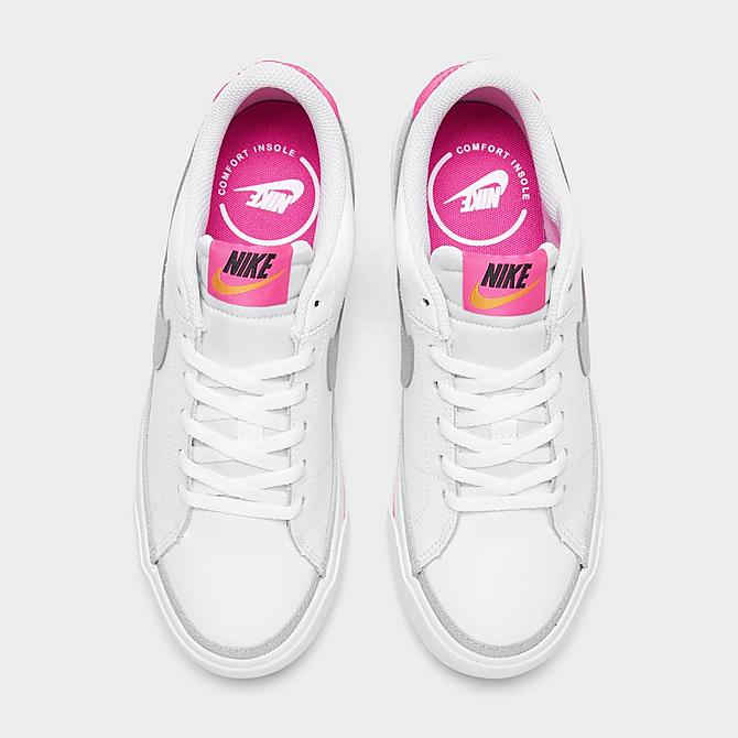 Back view of Girls' Big Kids' Nike Court Legacy Casual Shoes in White/Light Smoke Grey/Pink Prime/Kumquat Click to zoom
