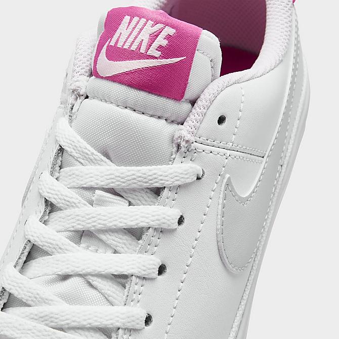 Front view of Girls' Big Kids' Nike Court Legacy Casual Shoes in White/Football Grey/Cosmic Fuchsia Click to zoom