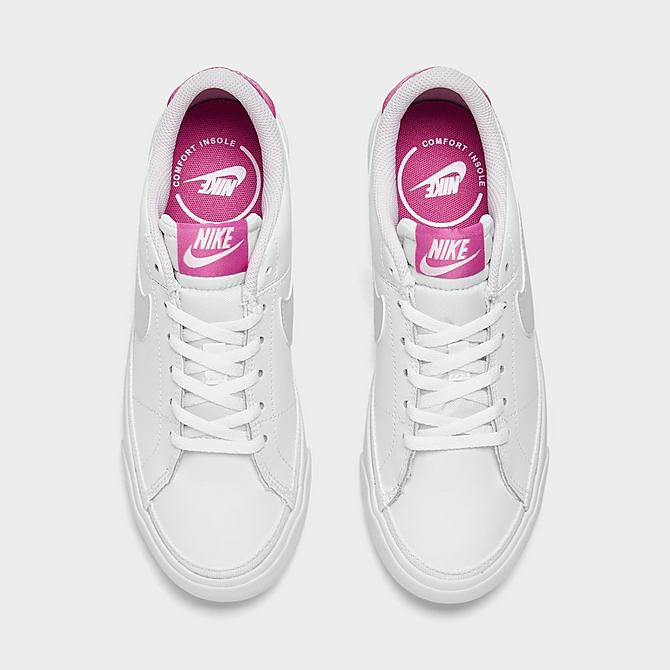 Back view of Girls' Big Kids' Nike Court Legacy Casual Shoes in White/Football Grey/Cosmic Fuchsia Click to zoom