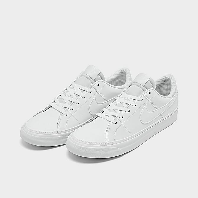 Three Quarter view of Big Kids' Nike Court Legacy Casual Shoes in White/White Click to zoom