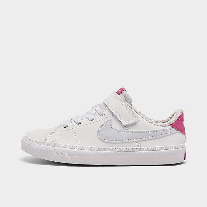 Right view of Girls' Little Kids' Nike Court Legacy Casual Shoes in White/Football Grey/Cosmic Fuchsia Click to zoom