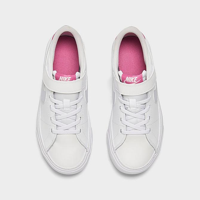 Back view of Girls' Little Kids' Nike Court Legacy Casual Shoes in White/Football Grey/Cosmic Fuchsia Click to zoom