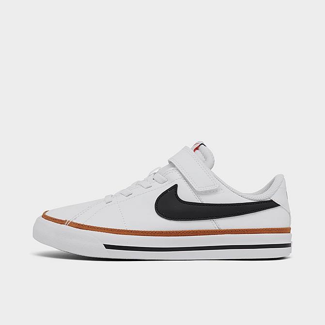 Right view of Little Kids' Nike Court Legacy Casual Shoes in White/Desert Ochre/Gum Light Brown/Black Click to zoom