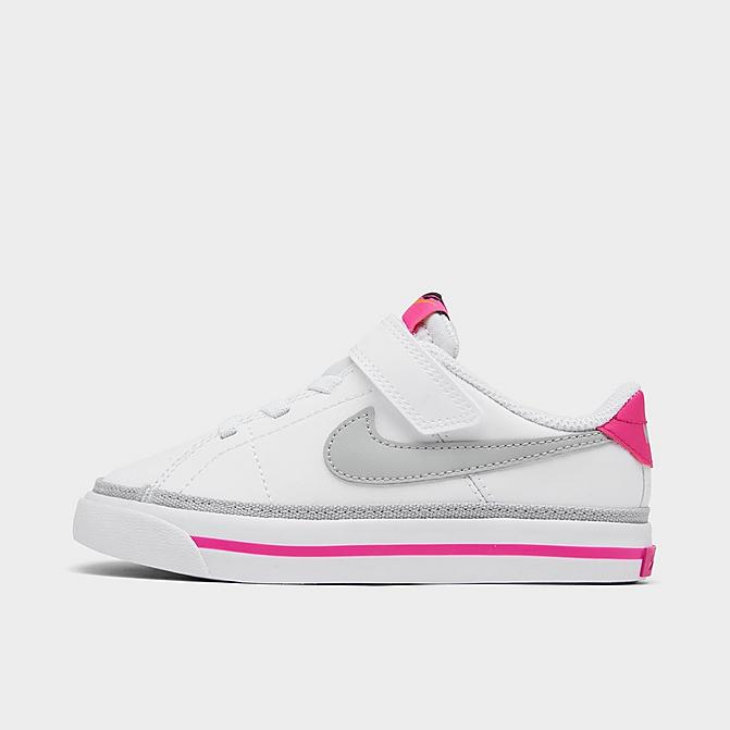 Right view of Girls' Toddler Nike Court Legacy Casual Shoes in White/Pink Prime/Kumquat/Light Smoke Grey Click to zoom