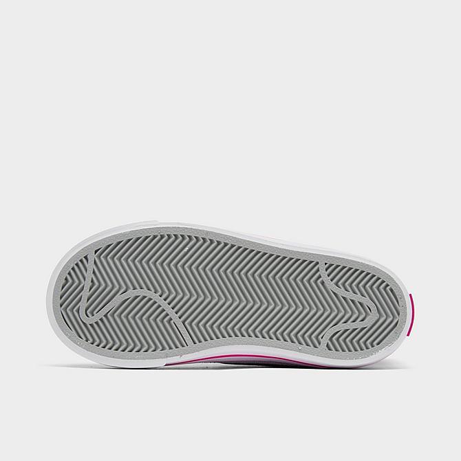 Bottom view of Girls' Toddler Nike Court Legacy Casual Shoes in White/Pink Prime/Kumquat/Light Smoke Grey Click to zoom