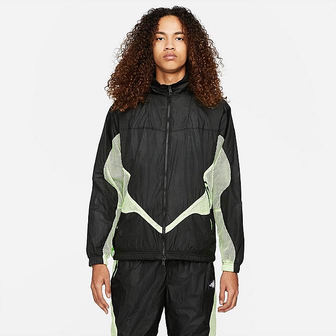 Front view of Men's Jordan 23 Engineered Mesh Hit Track Jacket in Black/Light Liquid Lime/Electric Green Click to zoom