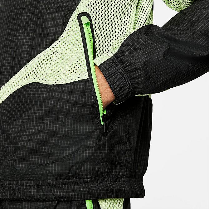 On Model 5 view of Men's Jordan 23 Engineered Mesh Hit Track Jacket in Black/Light Liquid Lime/Electric Green Click to zoom