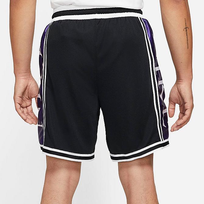 Back Right view of Men's Nike Dri-FIT DNA+ Basketball Shorts in Black/Court Purple/Black Click to zoom