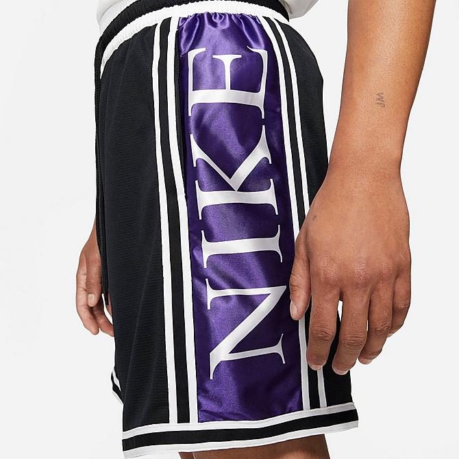 On Model 6 view of Men's Nike Dri-FIT DNA+ Basketball Shorts in Black/Court Purple/Black Click to zoom