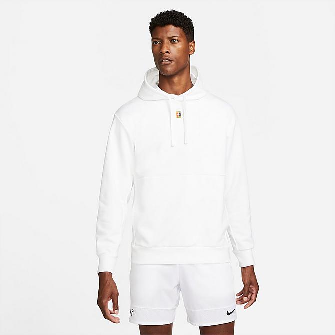 Front view of Men's NikeCourt Fleece Tennis Hoodie in White Click to zoom