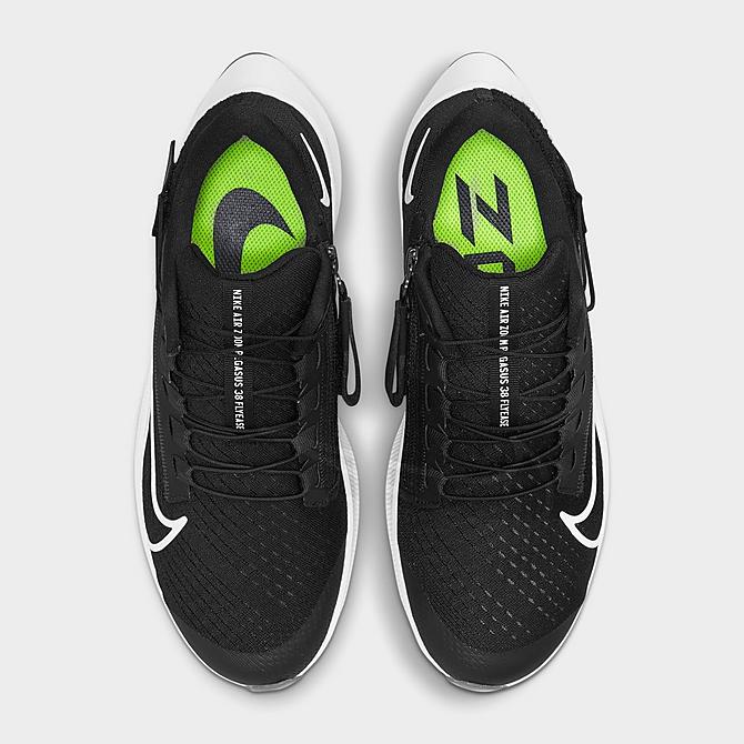 Back view of Women's Nike Air Zoom Pegasus 38 FlyEase Running Shoes in Black/Anthracite/Volt/White Click to zoom
