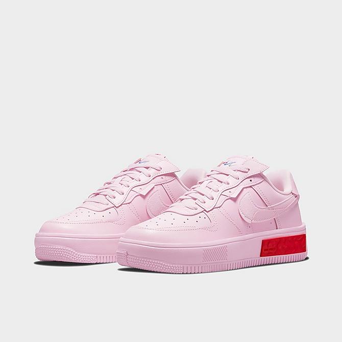 Three Quarter view of Women's Nike Air Force 1 Fontanka Casual Shoes in Pink Foam/University Red/Black/Pink Foam Click to zoom