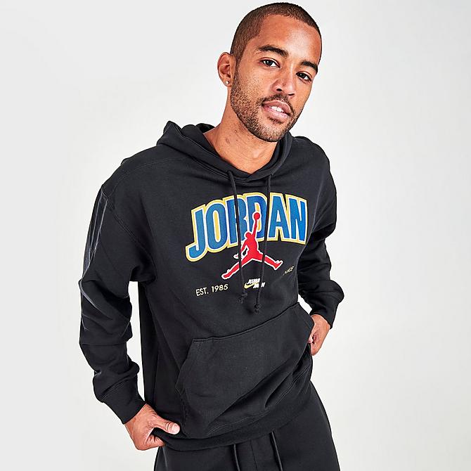 Back Left view of Men's Jordan Jumpman Fleece Pullover Hoodie in Black Click to zoom