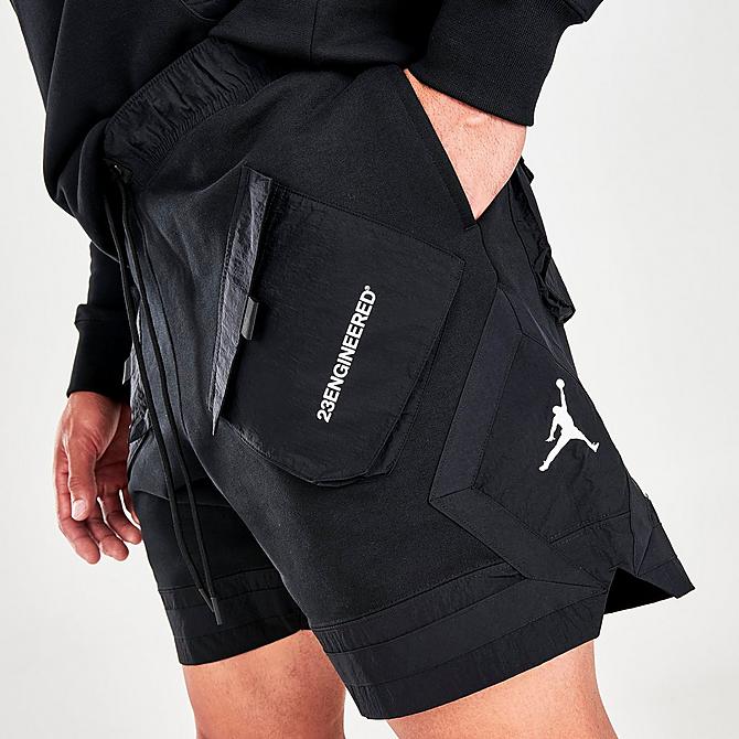 Back Right view of Men's Jordan 23 Engineered Fleece Shorts in Black/Black/White Click to zoom