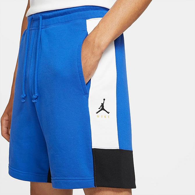 Back Right view of Men's Jordan Jumpman Logo Fleece Shorts in Game Royal/White/Black Click to zoom