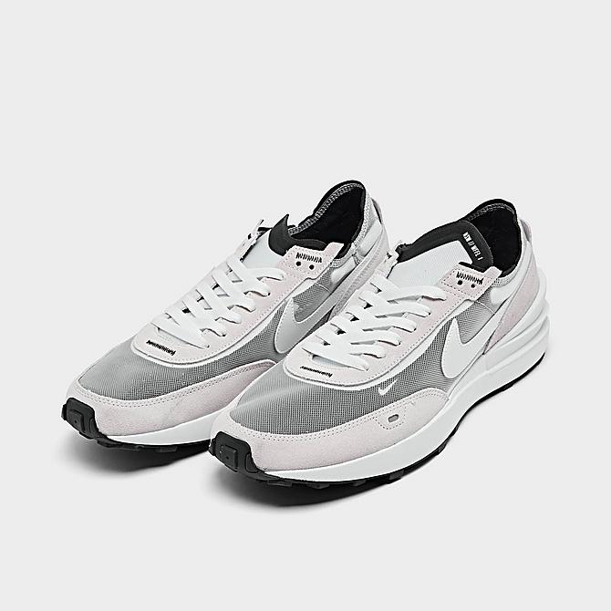 Three Quarter view of Men's Nike Waffle One Casual Shoes in Summit White/White/Black/Orange Click to zoom