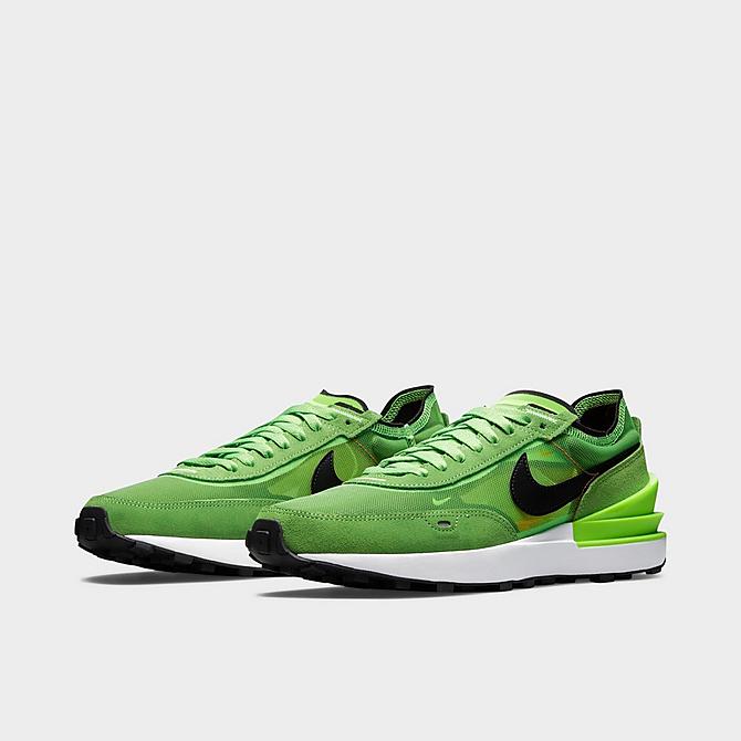 Three Quarter view of Men's Nike Waffle One Casual Shoes in Electric Green/Black/Mean Green Click to zoom