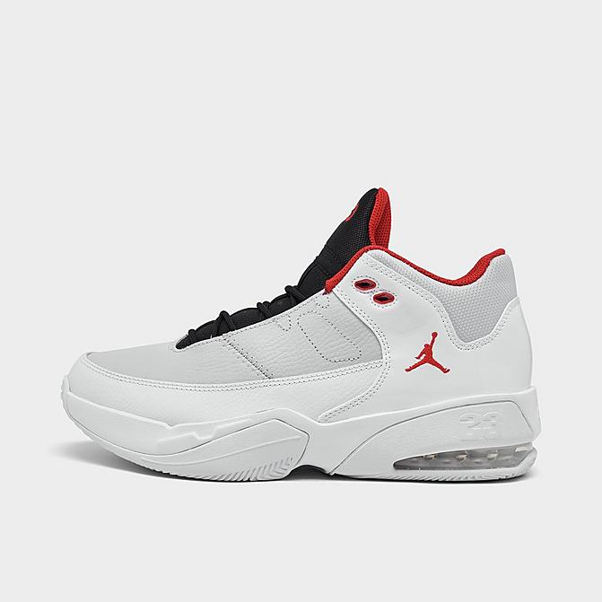 Right view of Boys' Big Kids' Jordan Max Aura 3 Basketball Shoes in White/University Red/Pure Platinum/Black Click to zoom