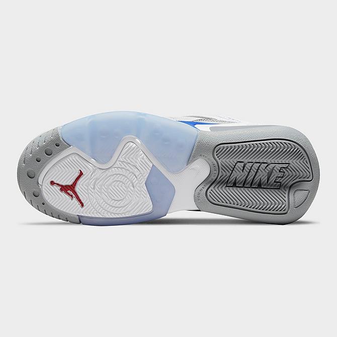 Bottom view of Big Kids' Jordan Point Lane Basketball Shoes in White/Hyper Royal/Light Smoke Grey Click to zoom