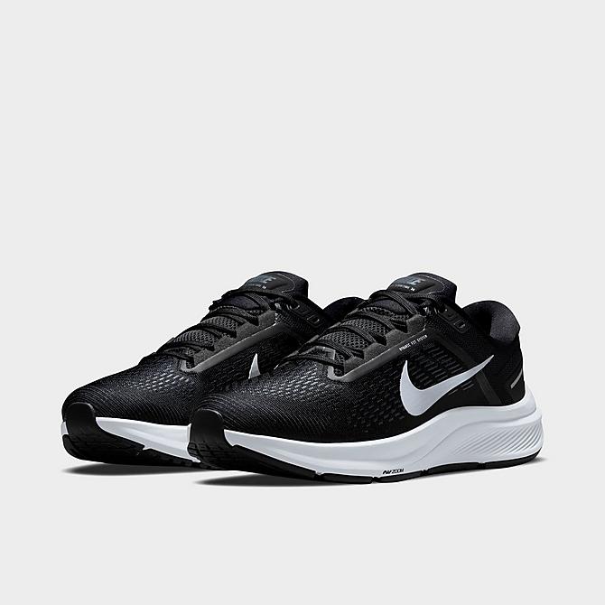 Three Quarter view of Men's Nike Air Zoom Structure 24 Running Shoes in Black/Off Noir/Pure Platinum/Metallic Silver Click to zoom