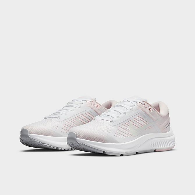 Three Quarter view of Women's Nike Air Zoom Structure 24 Running Shoes in White/Light Soft Pink/Grey Fog/Barely Green Click to zoom