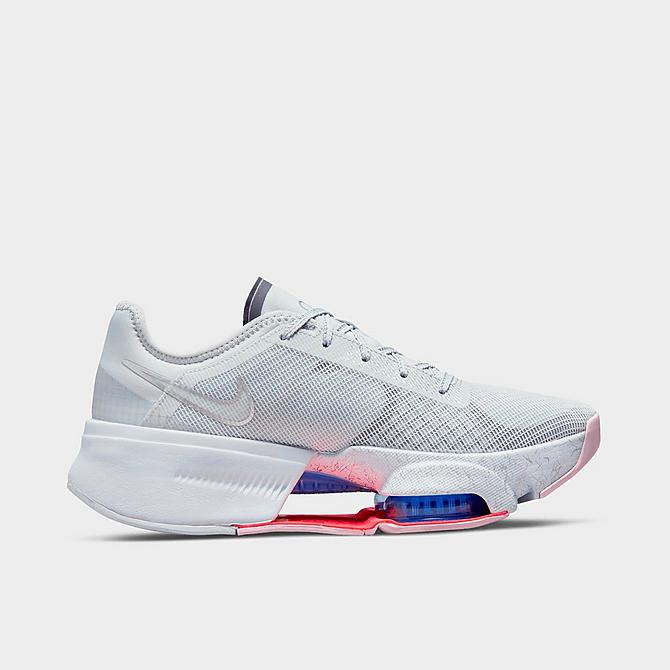 Three Quarter view of Women's Nike Air Zoom SuperRep 3 Training Shoes in Pure Platinum/Metallic Silver/Cool Grey Click to zoom