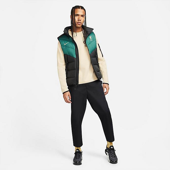 [angle] view of Men's Nike Sportswear Liverpool FC Down-Fill Windrunner Vest in Black/Dark Atomic Teal/Mystic Stone Click to zoom