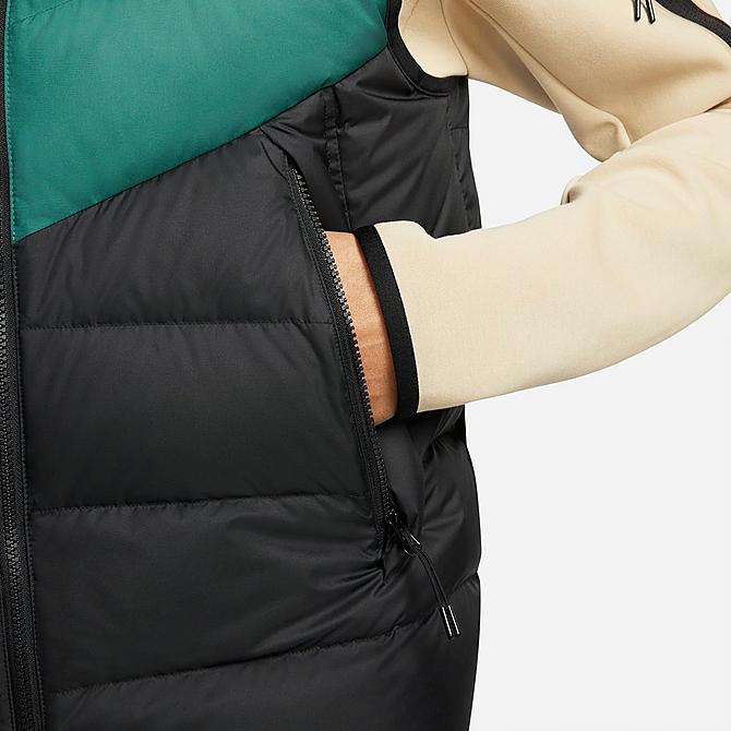 [angle] view of Men's Nike Sportswear Liverpool FC Down-Fill Windrunner Vest in Black/Dark Atomic Teal/Mystic Stone Click to zoom