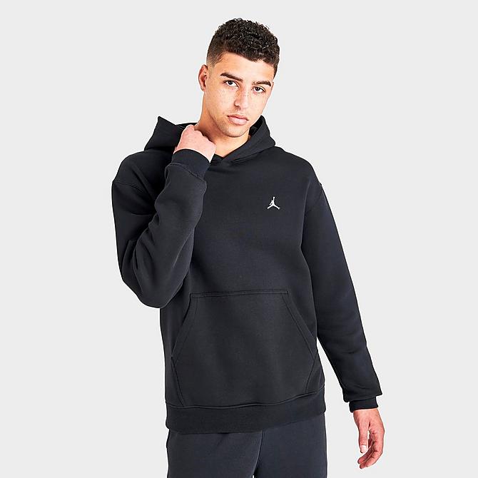 Back Left view of Men's Jordan Essentials Fleece Pullover Hoodie in Black Click to zoom
