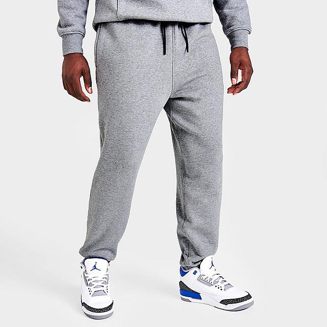 Back Left view of Men's Jordan Essentials Fleece Pants in Carbon Heather Click to zoom