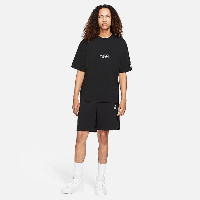 Front view of Men's Jordan Essentials Fleece Shorts in Black/Sail Click to zoom