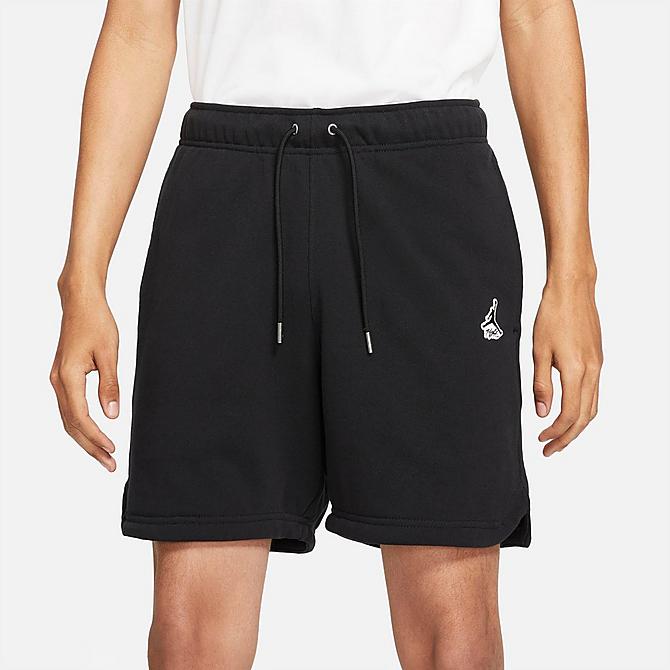 Back Left view of Men's Jordan Essentials Fleece Shorts in Black/Sail Click to zoom