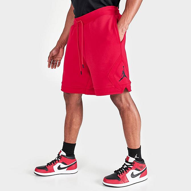 Front view of Men's Jordan Essential Fleece Diamond Shorts in Gym Red/Gym Red Click to zoom