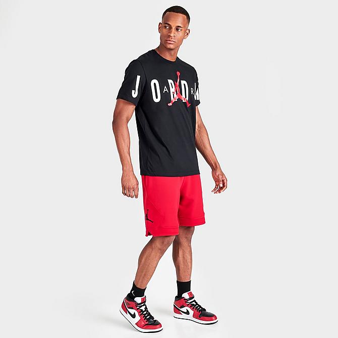 Front Three Quarter view of Men's Jordan Essential Fleece Diamond Shorts in Gym Red/Gym Red Click to zoom