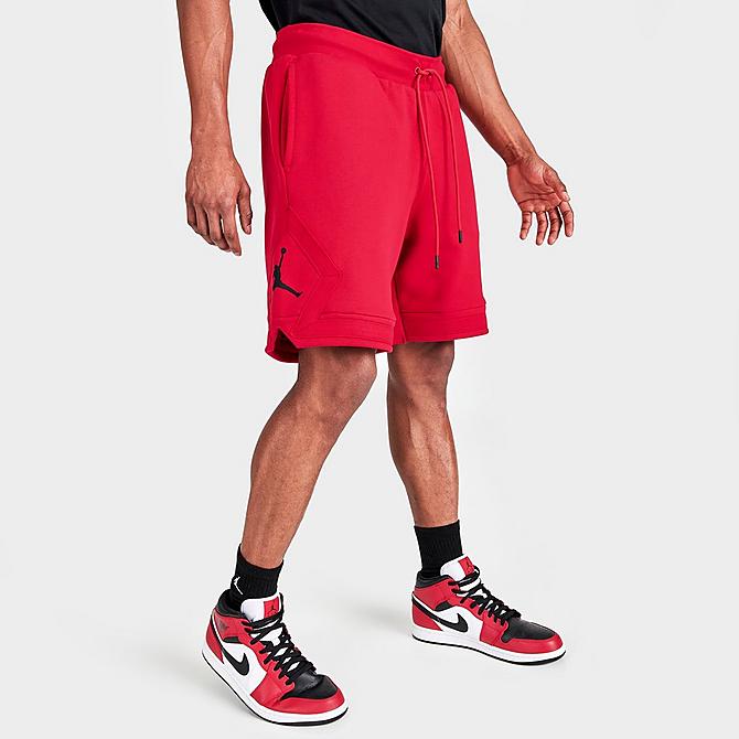 Back Left view of Men's Jordan Essential Fleece Diamond Shorts in Gym Red/Gym Red Click to zoom