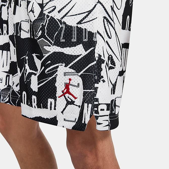 Back Right view of Men's Jordan Essentials Allover Print Mesh Shorts in White/Gym Red Click to zoom