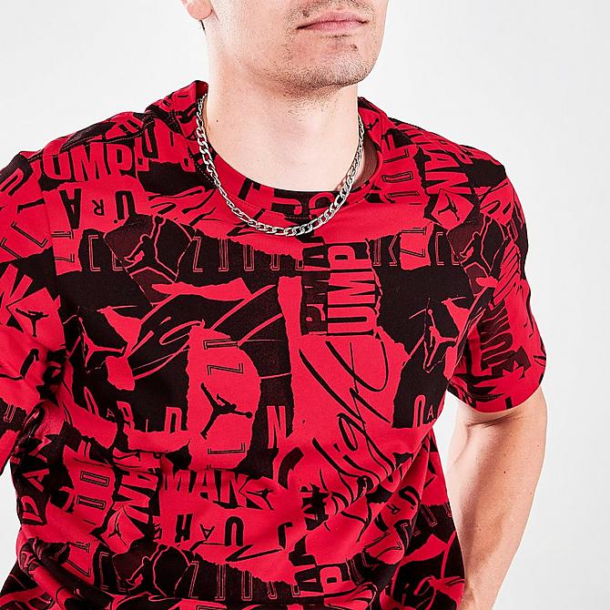 On Model 6 view of Men's Jordan Jumpman Flight All-Over Printed T-Shirt in Black/Gym Red Click to zoom