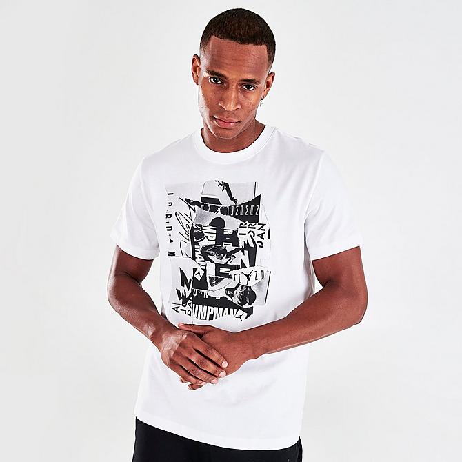 Back Left view of Men's Jordan Jumpman Flight T-Shirt in White/Black Click to zoom