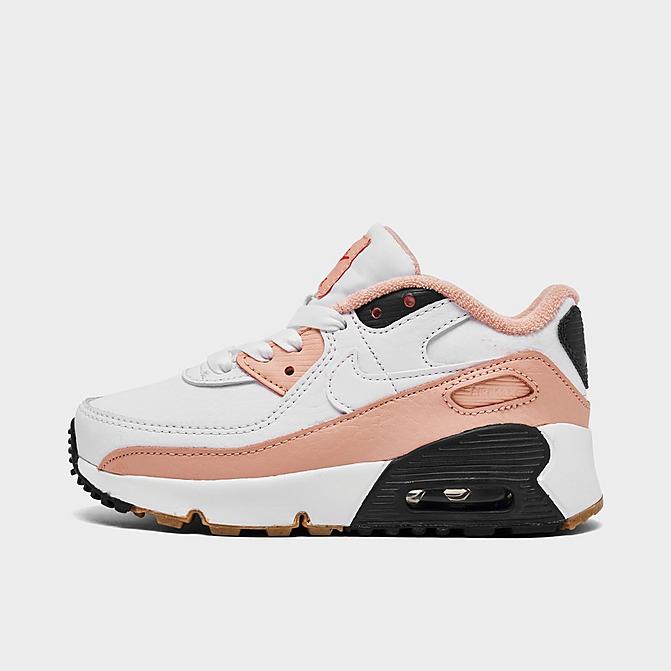 Right view of Kids' Toddler Nike Air Max 90 SE Casual Shoes in White/Pink Glaze/Chile Red/White Click to zoom
