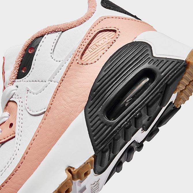 Front view of Kids' Toddler Nike Air Max 90 SE Casual Shoes in White/Pink Glaze/Chile Red/White Click to zoom