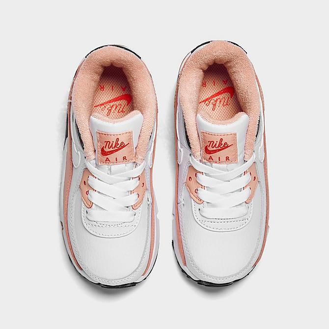 Back view of Kids' Toddler Nike Air Max 90 SE Casual Shoes in White/Pink Glaze/Chile Red/White Click to zoom