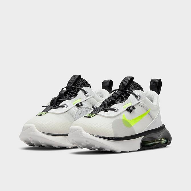 Three Quarter view of Kids' Toddler Nike Air Max 2021 Casual Shoes in Summit White/Volt/Photon Dust/Black Click to zoom