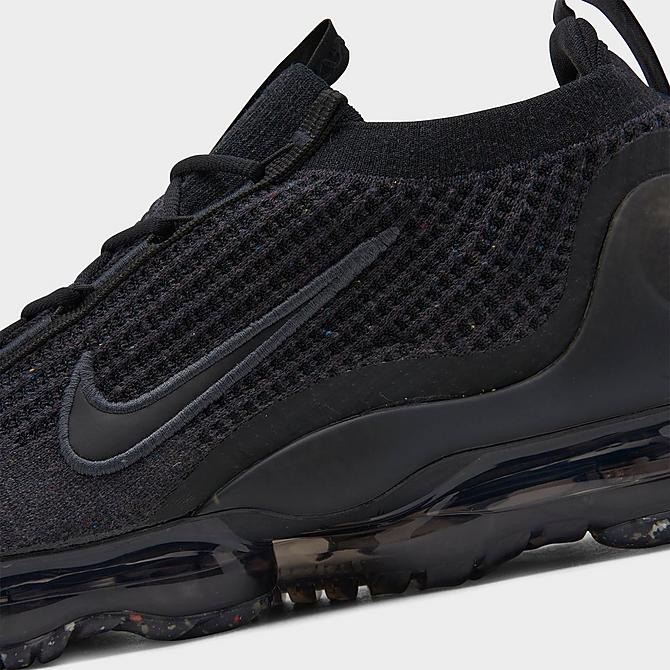 Front view of Big Kids' Nike Air VaporMax 2021 Flyknit Running Shoes in Black/Black/Black/Anthracite Click to zoom